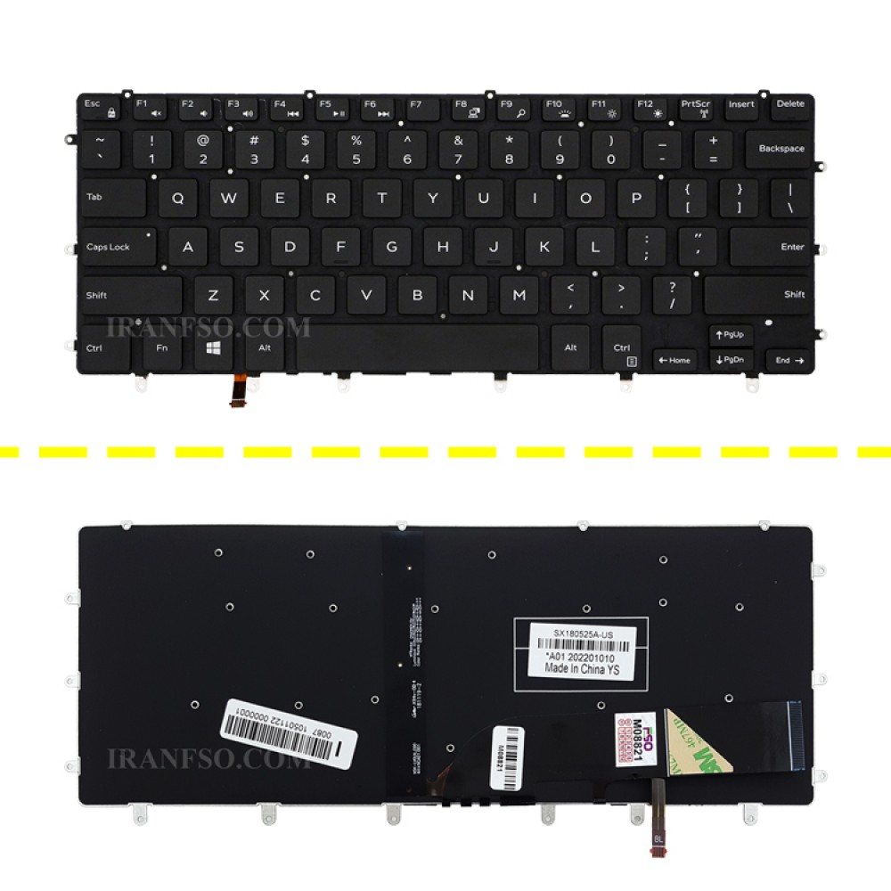 کیبرد لپ تاپ دل XPS 15 9550 مشکی-اینتر کوچک-با بک لایت-بدون فریم