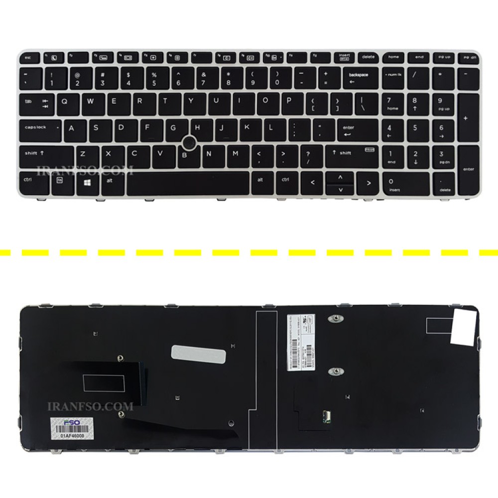 کیبرد لپ تاپ اچ پی EliteBook 850 G3 755 G3 مشکی-با موس بدون بک لایت-با فریم نقره ای