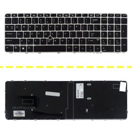 کیبرد لپ تاپ اچ پی EliteBook 850 G3 755 G3 مشکی-با موس بدون بک لایت-با فریم نقره ای