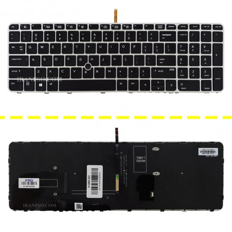 کیبرد لپ تاپ اچ پی EliteBook 850 G3 755 G3 مشکی-با موس با بک لایت-با فریم نقره ای
