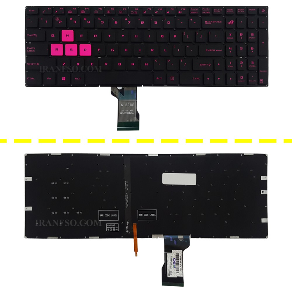 کیبرد لپ تاپ ایسوس ROG Strix GL502 مشکی-اینترکوچک-با بک لایت با فونت صورتی