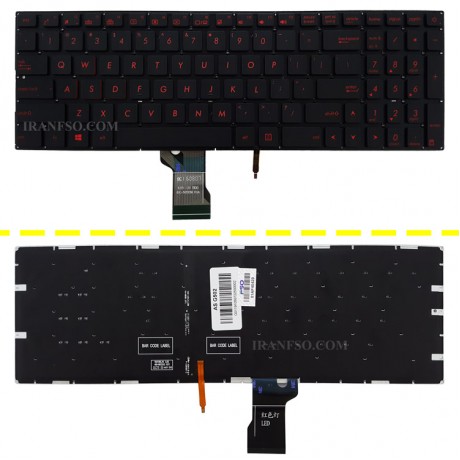 کیبرد لپ تاپ ایسوس ROG GL502 مشکی-اینترکوچک-بابک لایت با فونت قرمز