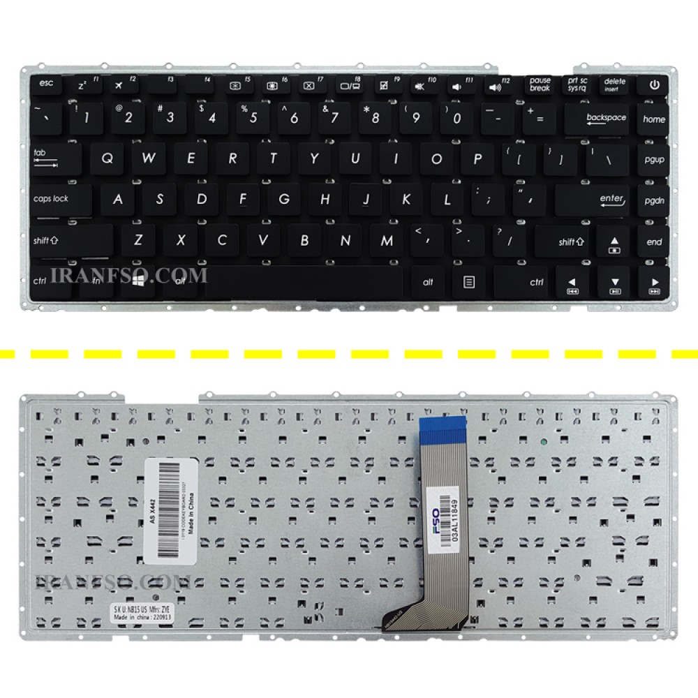 کیبرد لپ تاپ ایسوس VivoBook 14 X442 مشکی-اینترکوچک بدون فریم به همراه کلید پاور