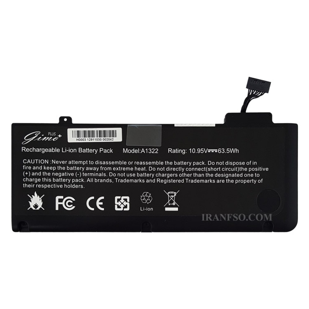باتری لپ تاپ اپل MacBook A1322 Pro 13inch 2009-2012 Gimo Plus مشکی