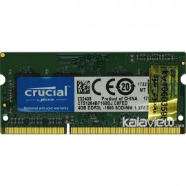 رم لپ تاپ کروشیال 4GB مدل DDR3L باس 1600MHZ/12800 چین CT51264BF160BJ.C8FED تایمینگ CL11