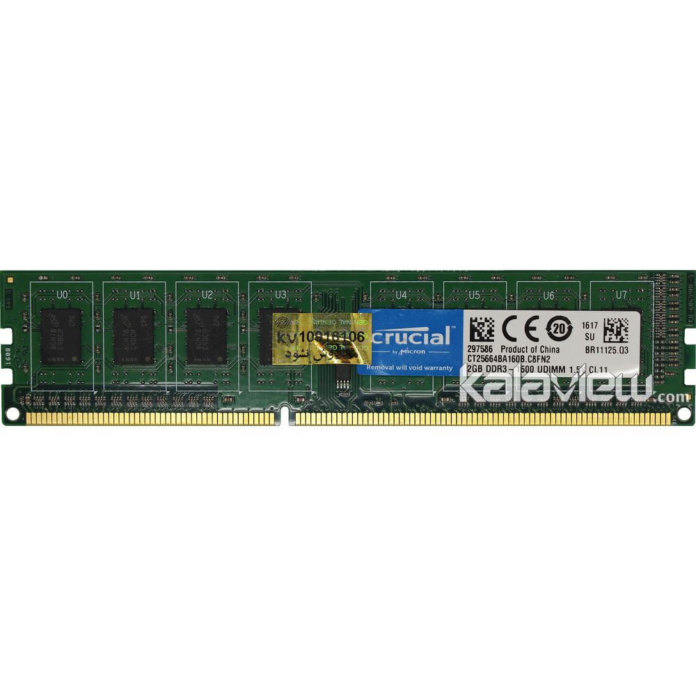 رم کامپیوتر کروشیال 2GB مدل DDR3 باس 1600MHZ/12800 چین CT25664BA160B.C8FN2 تایمینگ CL11